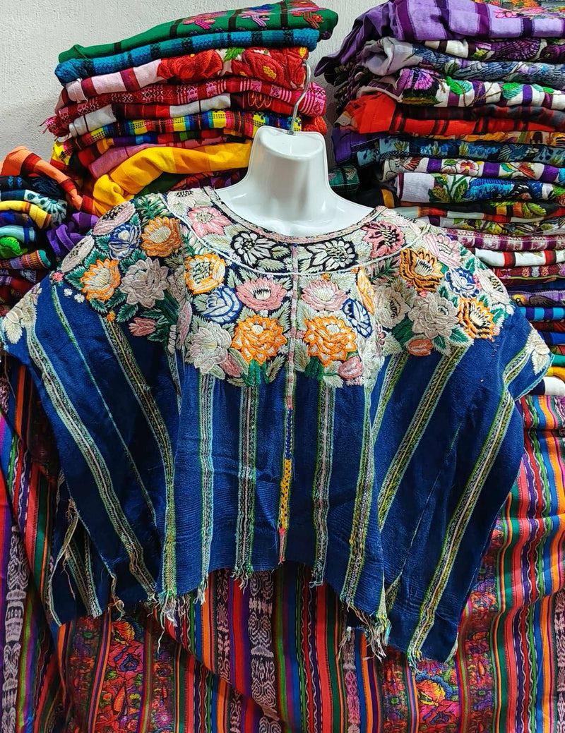 Blue with Flowers Patzún Huipil #8-313