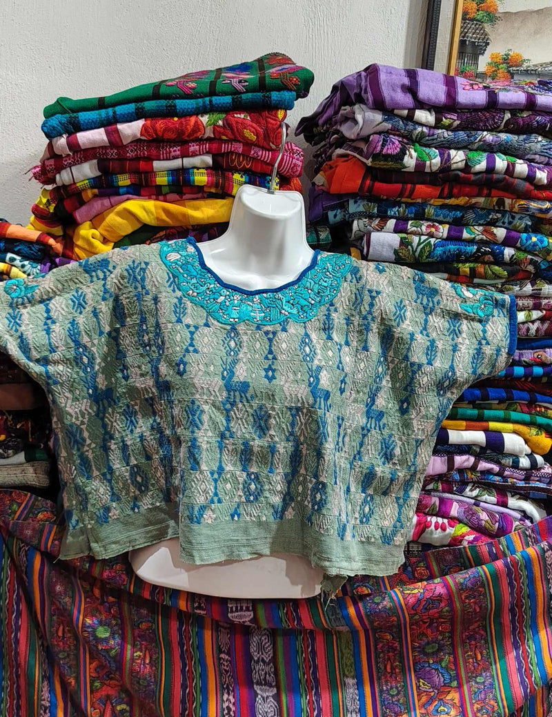 Blue and Mint Cobán Huipil #8-323