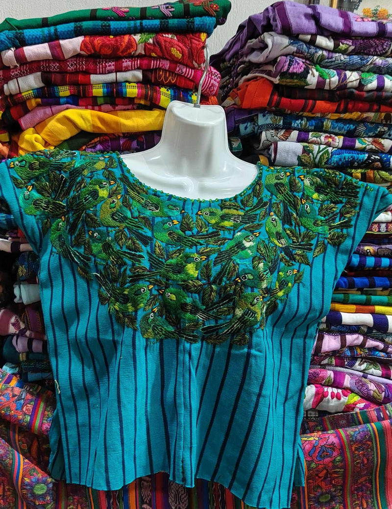 Blue with Green Birds Santiago Huipil #8-326