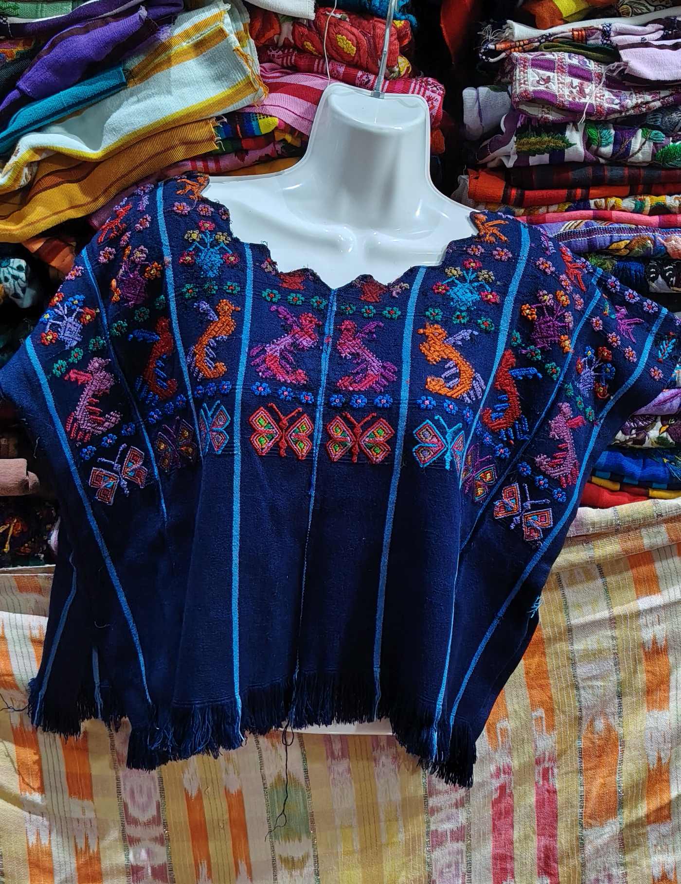 Blue with butterflies and quetzales San Lucas Huipil #8-354