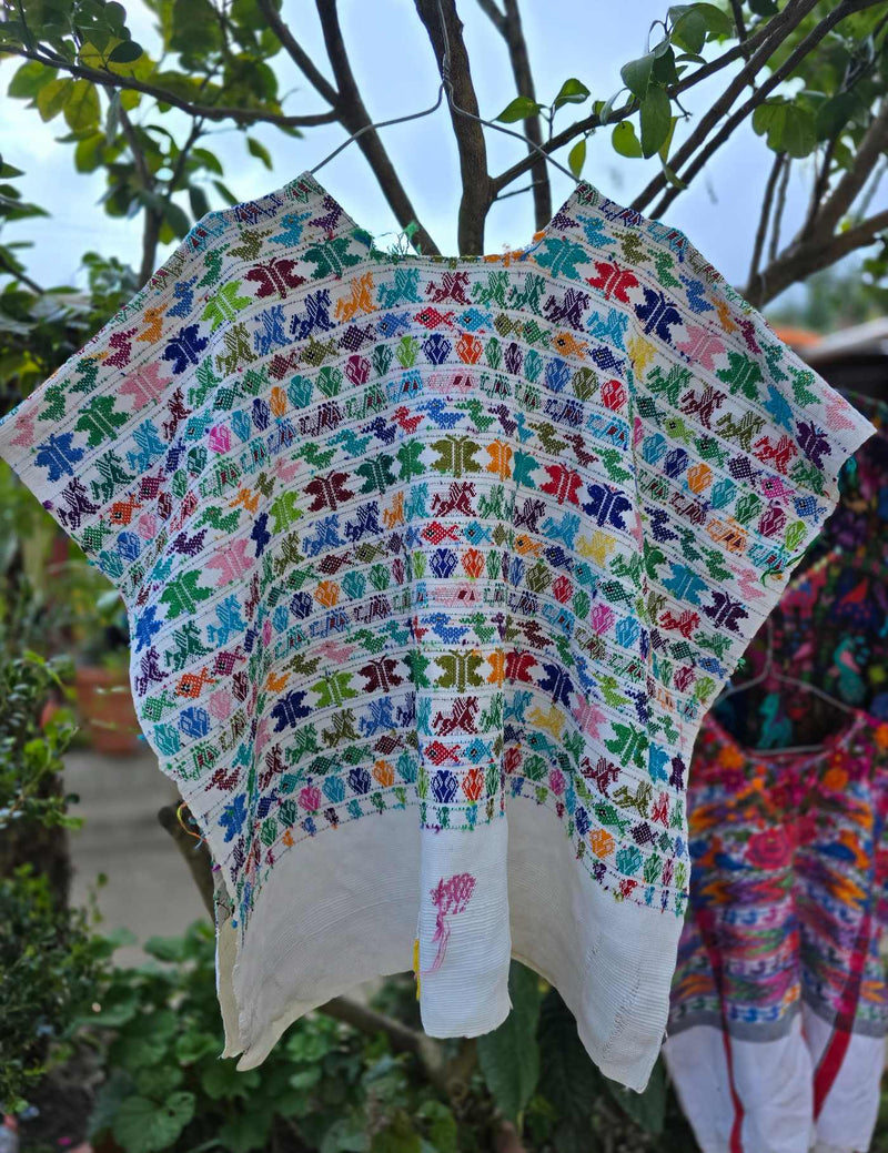 Colourful Animals on White Rabinal Huipil #8-380