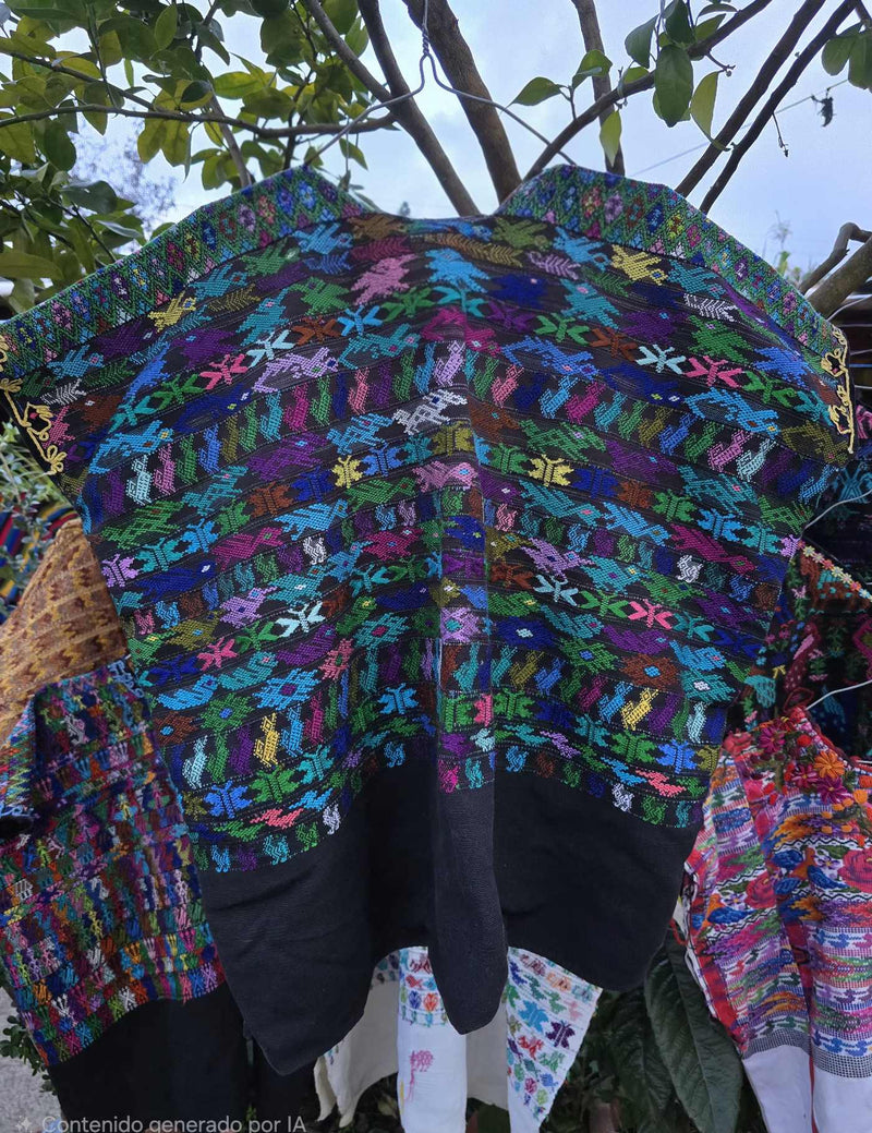Colourful Animals on Black Rabinal Huipil #8-381