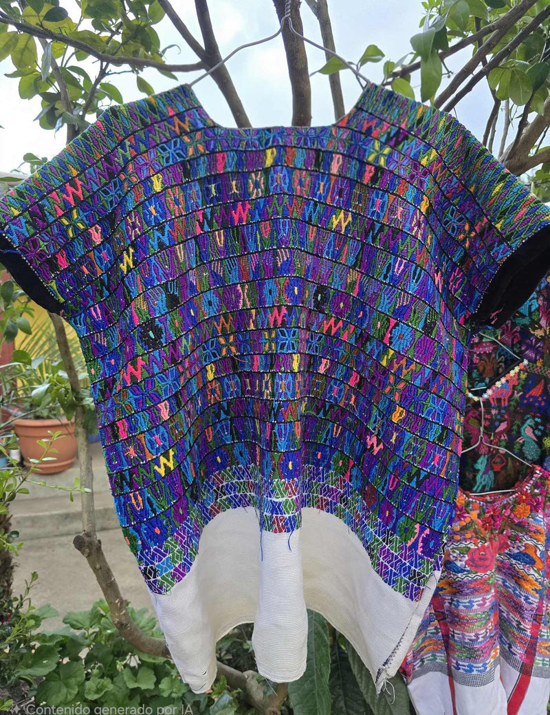 Colourful on Blue Rabinal Huipil #8-385