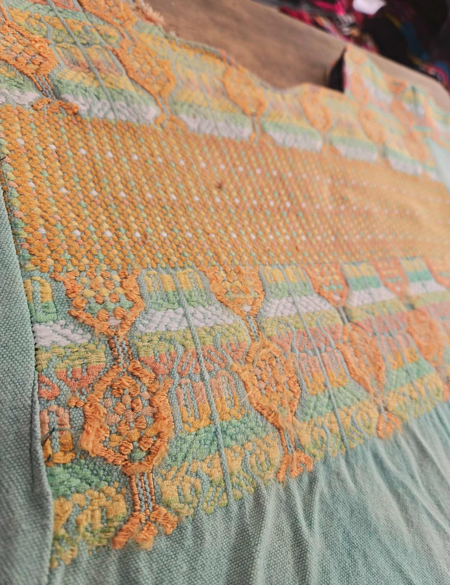 Light Blue and Beige Nahualá Huipil #8-401