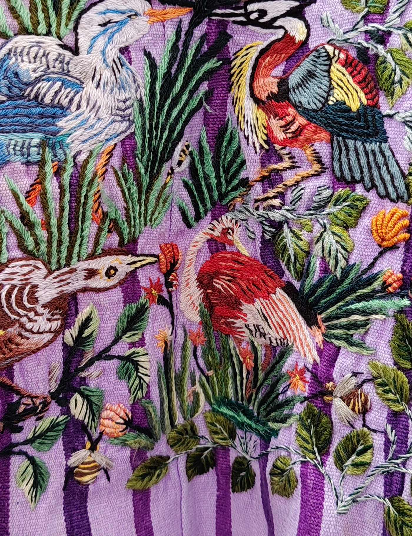 Lilac with birds in grass Santiago Huipil #8-424