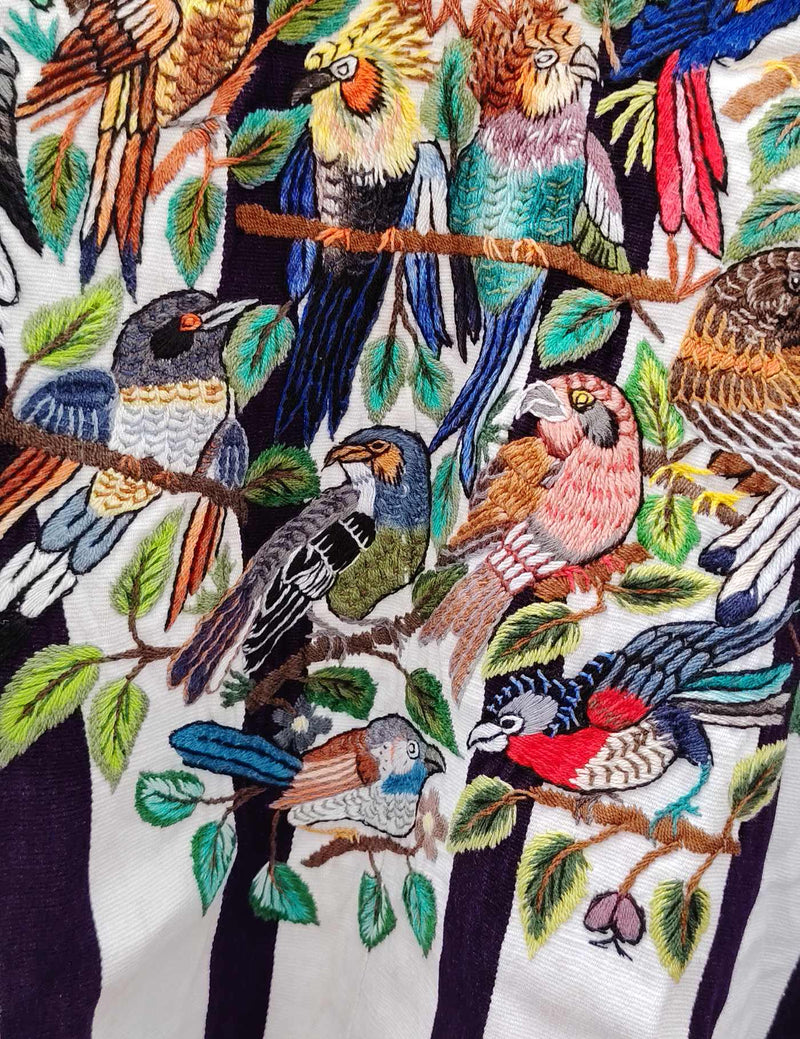 Colourful Birds on White Santiago Huipil #8-429