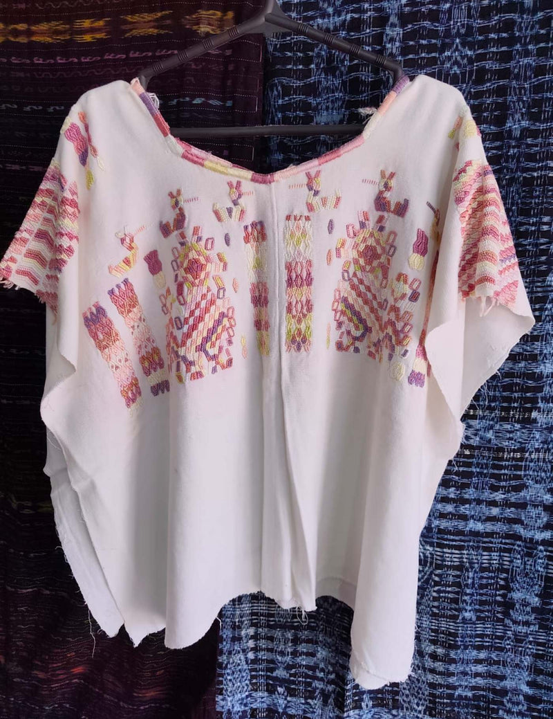 Cream bird and little horses Chajul Huipil #8-456