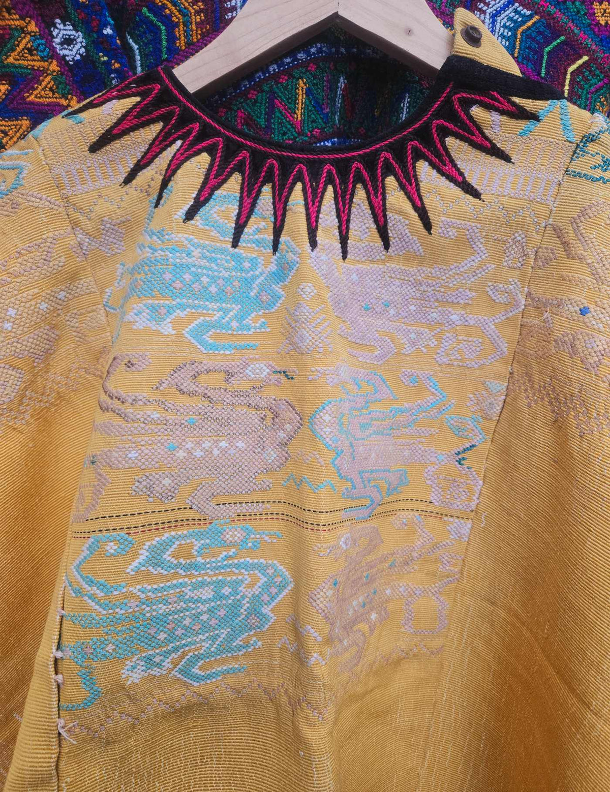 55 years old, Dragons on Yellow Chichicastenango Huipil #8-506