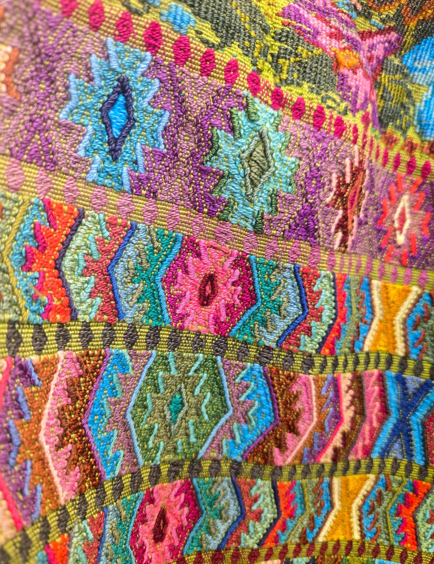 Colourful on Lime Green Comalapa Huipil #8-517