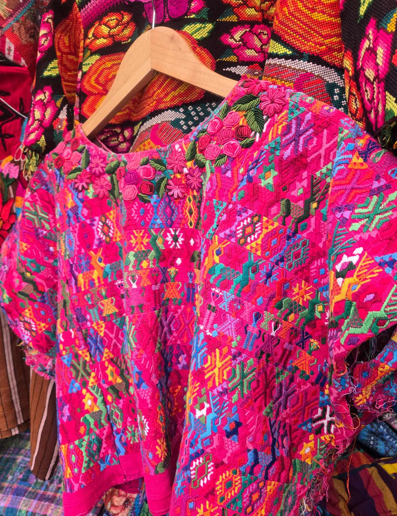 Colourful on Pink Cobán Huipil #8-524
