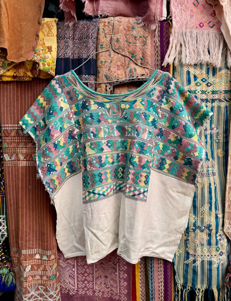 Turquoise and White San Juan Cotzal Huipil #8-533