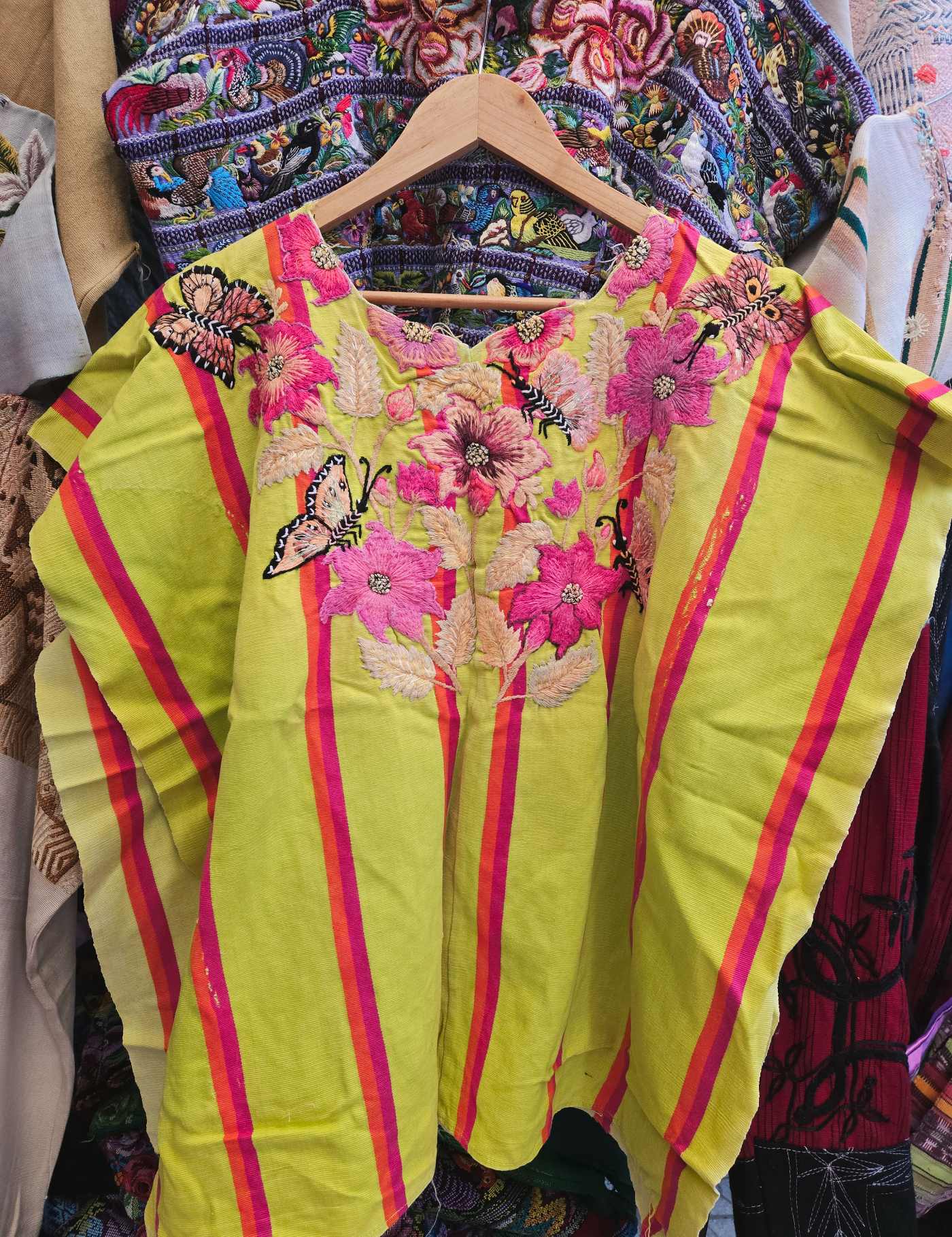 Chartreuse With Pink Butterflies Santiago Huipil #9-8