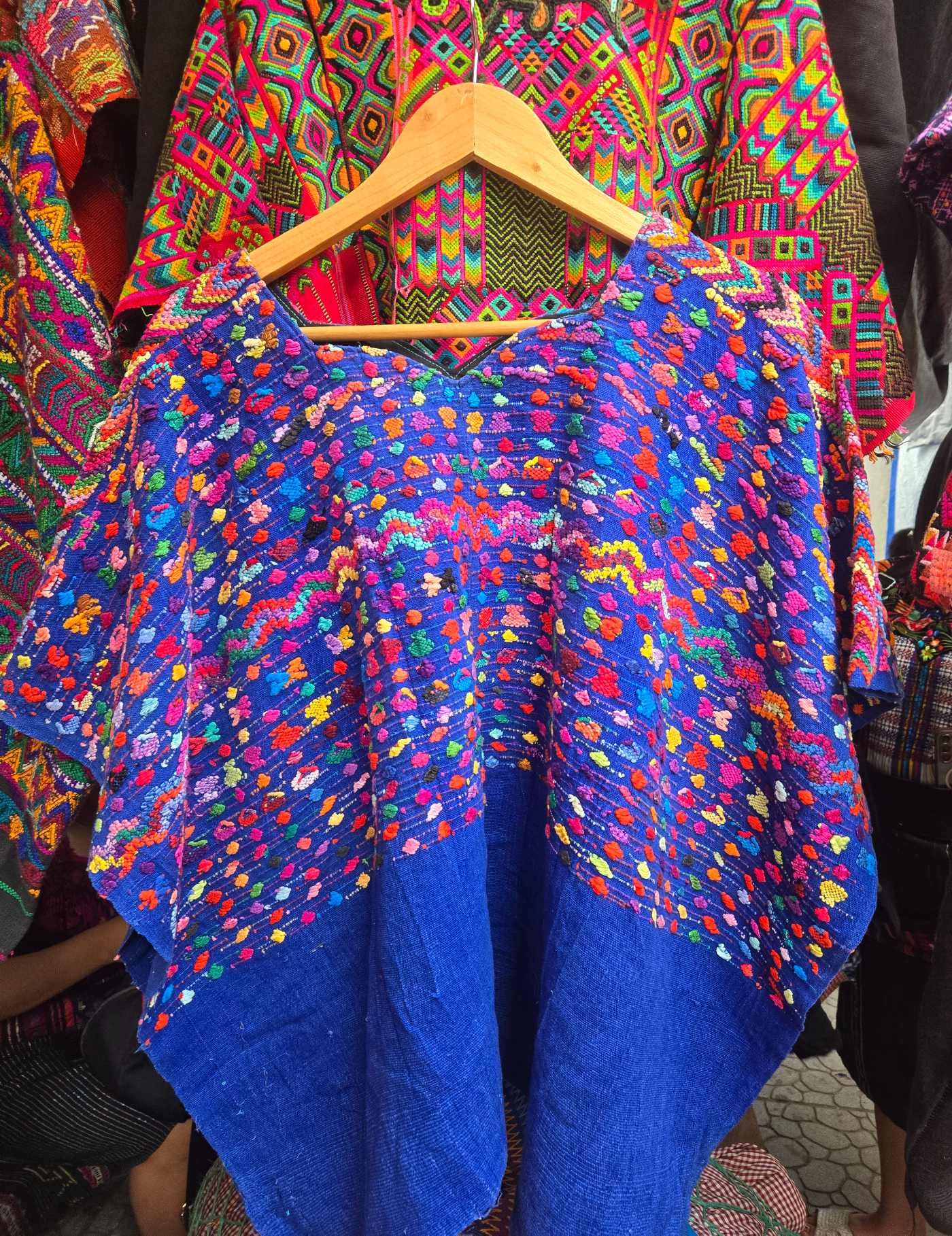 Colourful on Blue Sacatepéquez Huipil #9-29