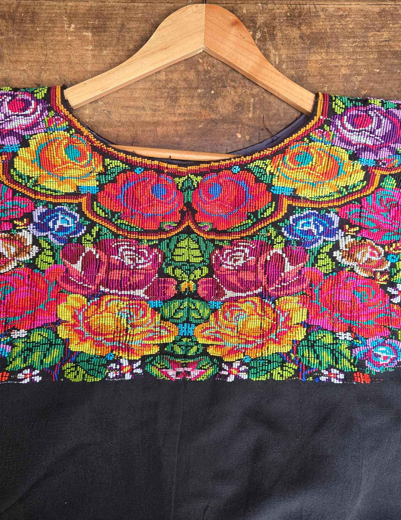 Roses on Black Comalapa Huipil #9-32