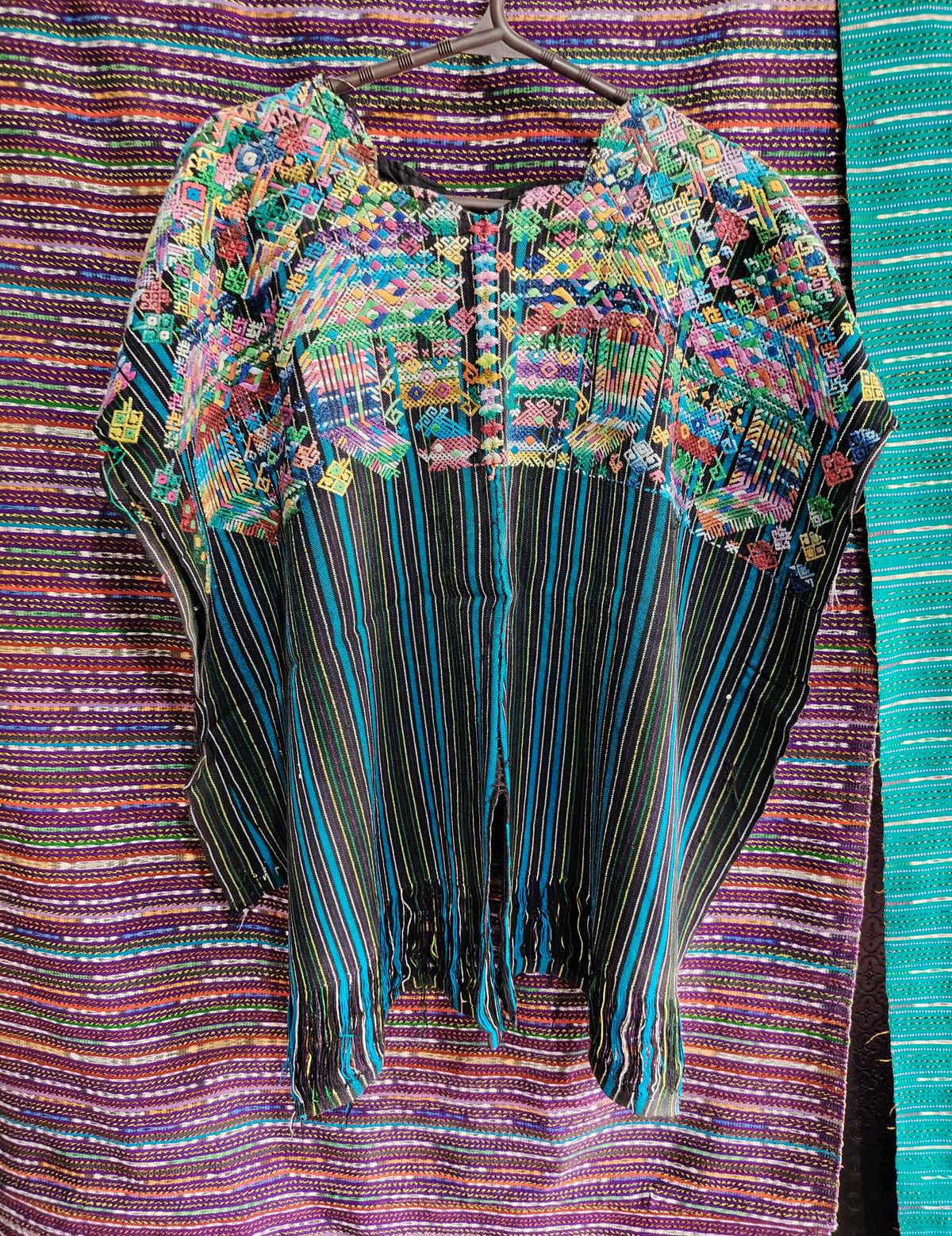 Blue and Black Striped Nahualá Huipil #9-50