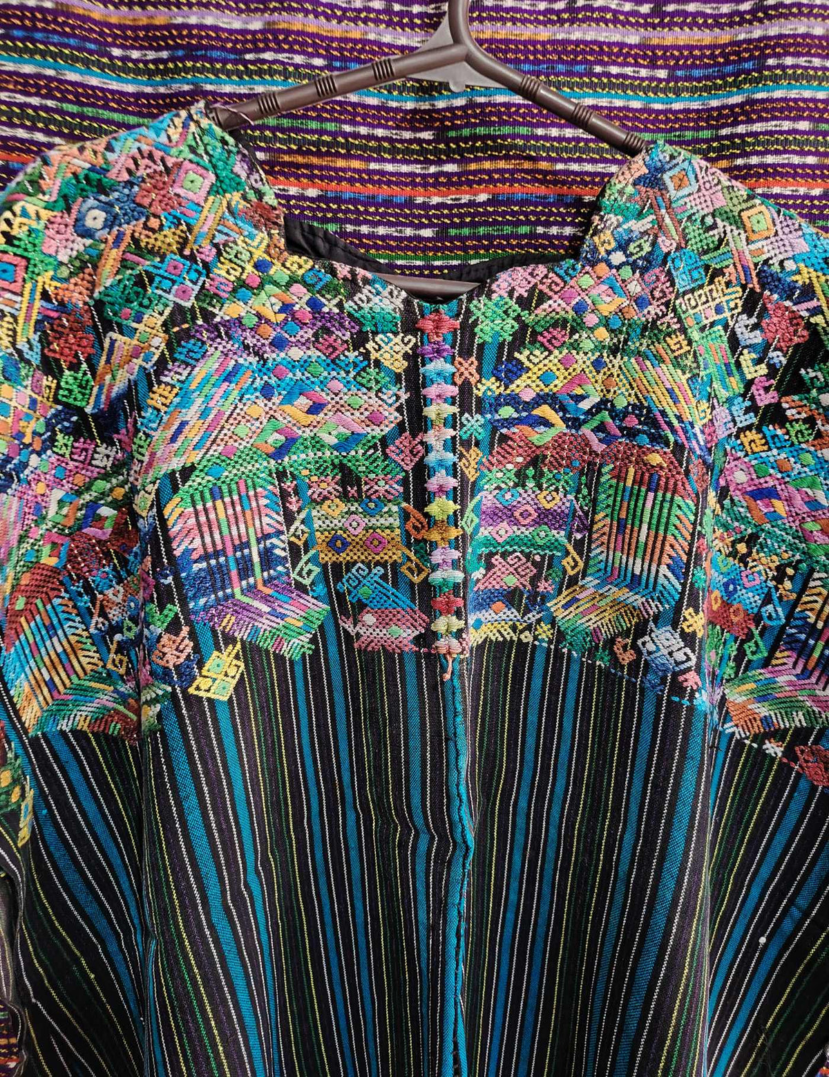 Blue and Black Striped Nahualá Huipil #9-50