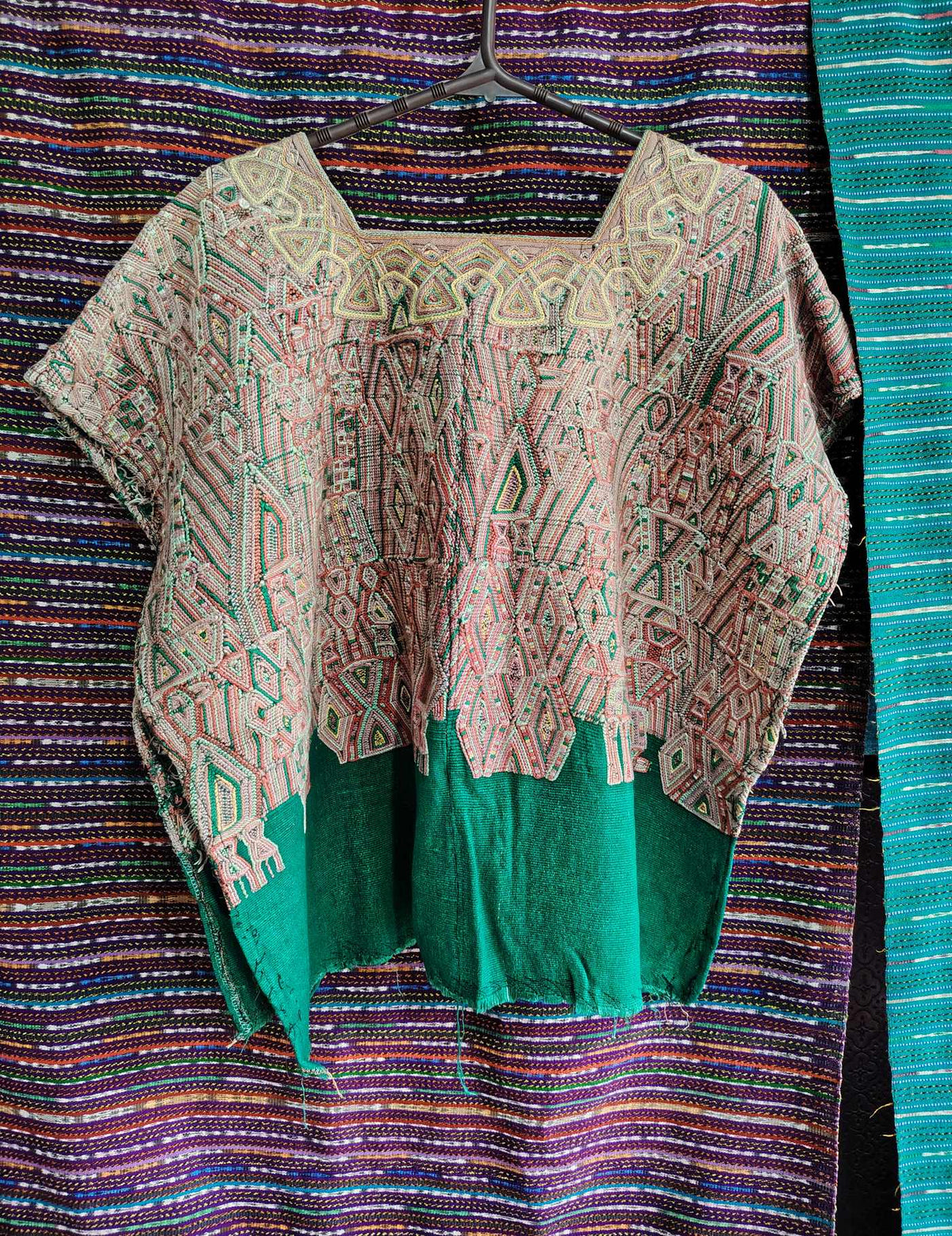 Pink Geometric on Green Nebaj Huipil #9-57