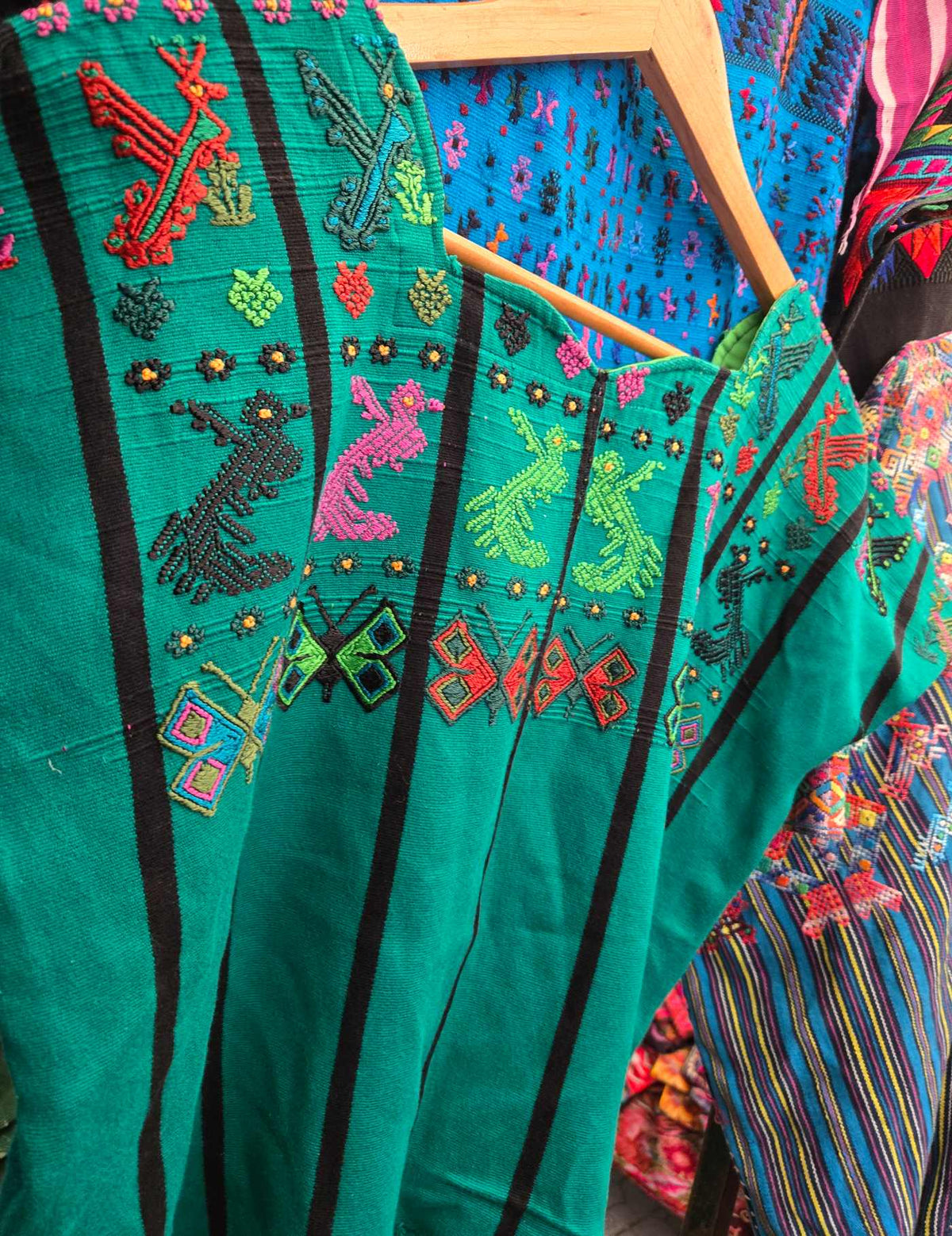 Green Quetzales and Birds San Lucas Tolimán Huipil #9-82
