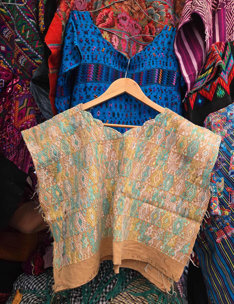 Pale Coral and Turquoise Cobán Huipil #9-85