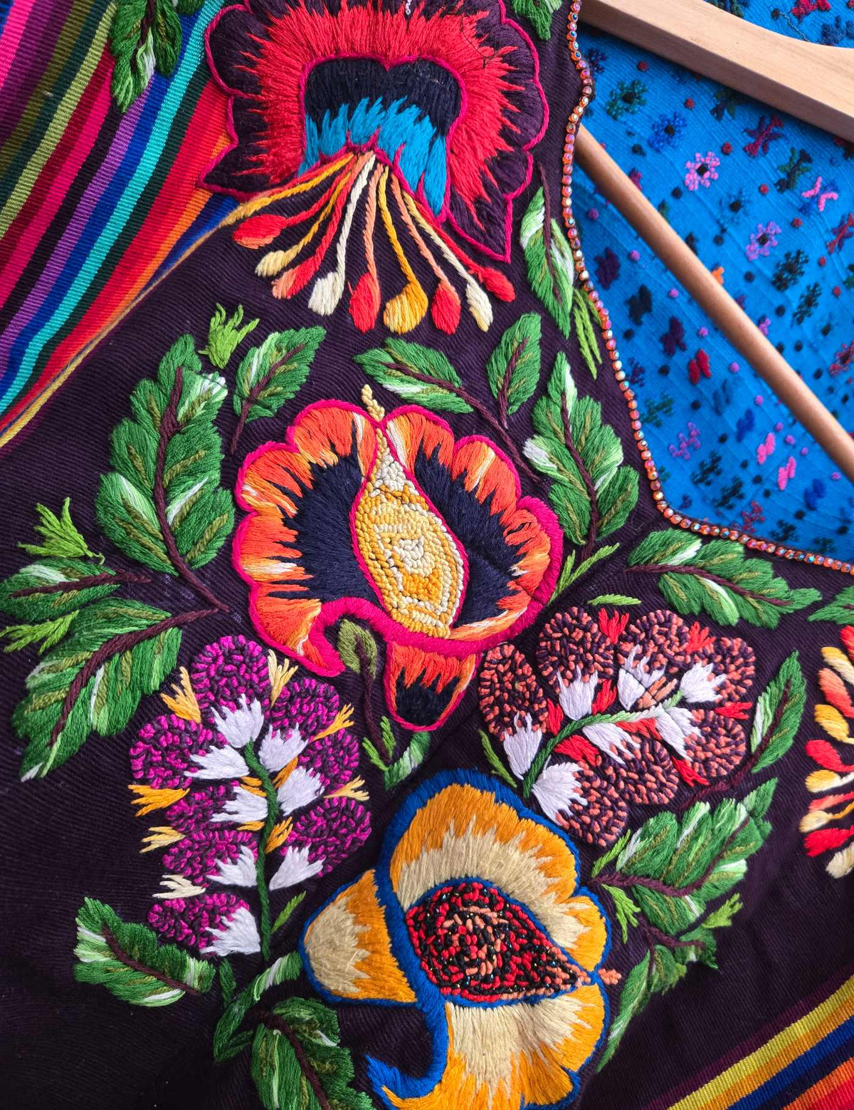 Rainbow Stripes and Flowers Santiago Huipil #9-86