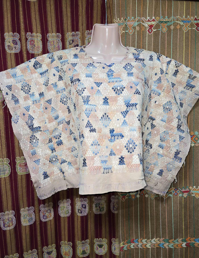 Faded Pink and Blue Cobán Huipil #9-99