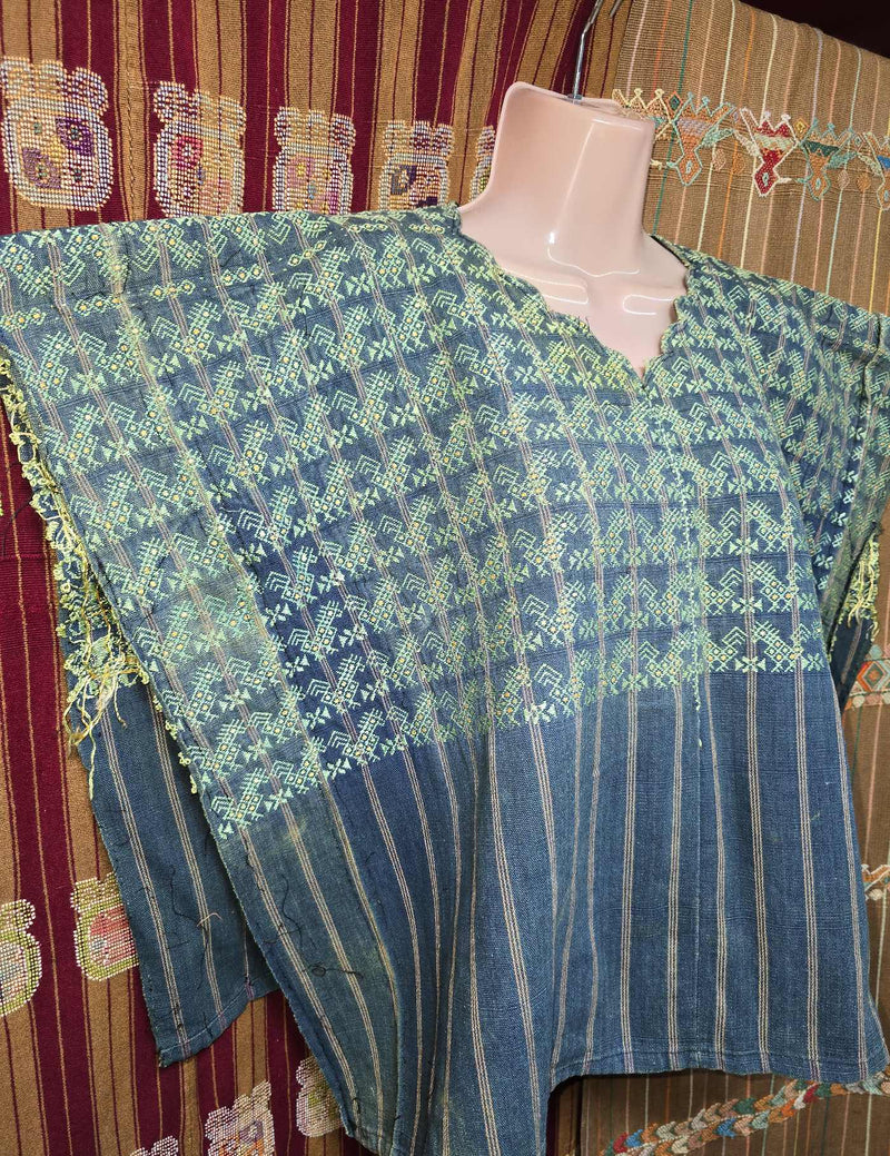 Indigo with Green Chickens Nahualá Huipil #9-100