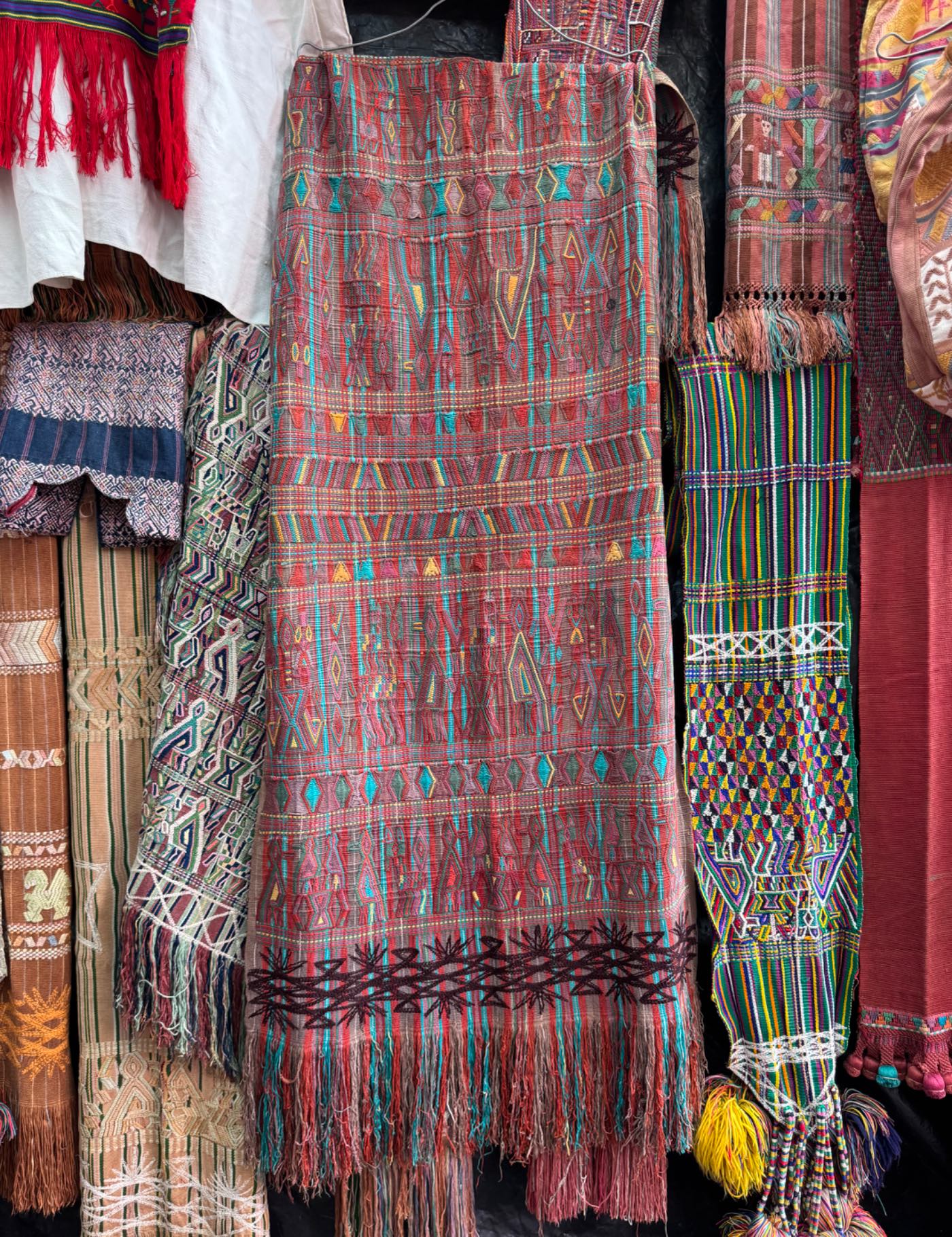 (Reserved for Anne) Warm Pink and Turquoise Nebaj Tzute #9-112