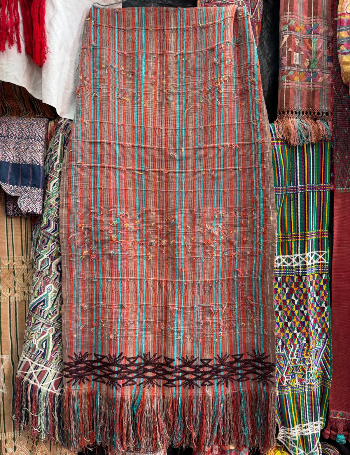 (Reserved for Anne) Warm Pink and Turquoise Nebaj Tzute #9-112