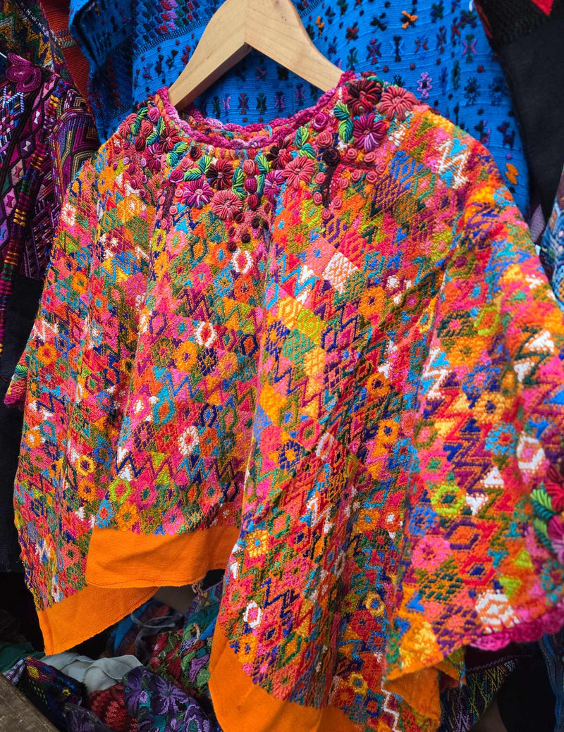 Orange with Rococo Neckline Cobán Huipil #9-124