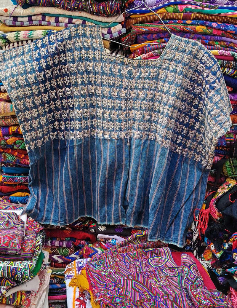 Indigo with Cats and Corn Nahualá Huipil #9-232
