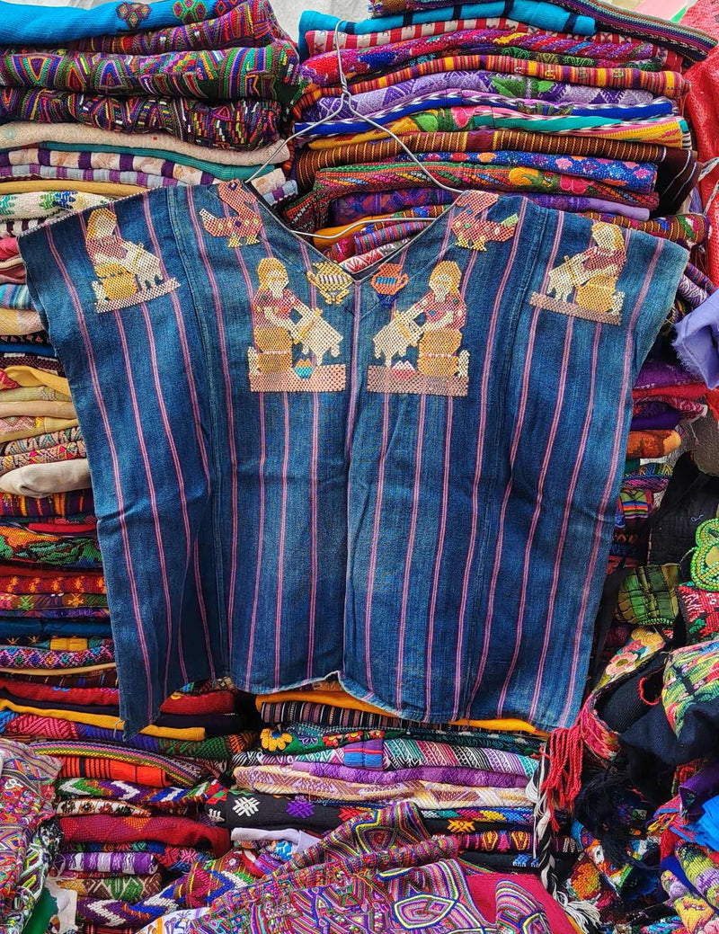 Indigo with Weaving Woman Nahualá Huipil #9-234