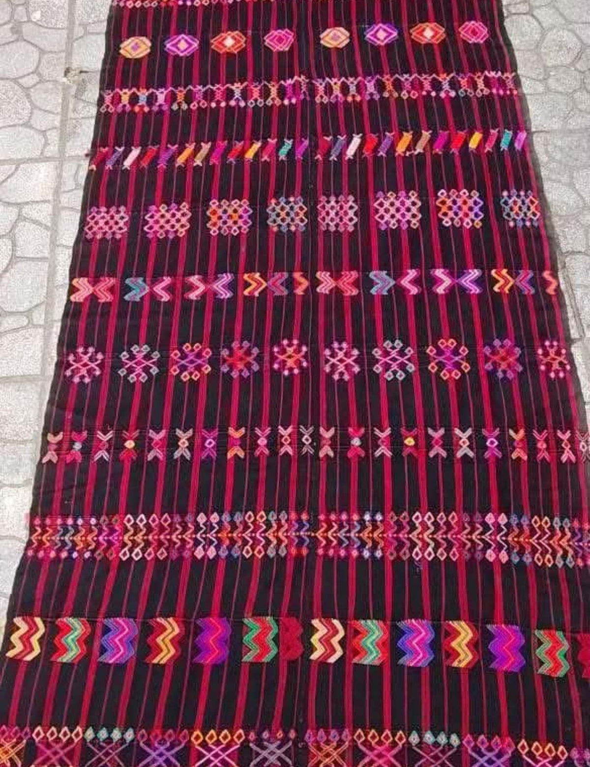 (Reserved for Anne) Colourful on Black and Red Stripes Colotenango Corte #9-241