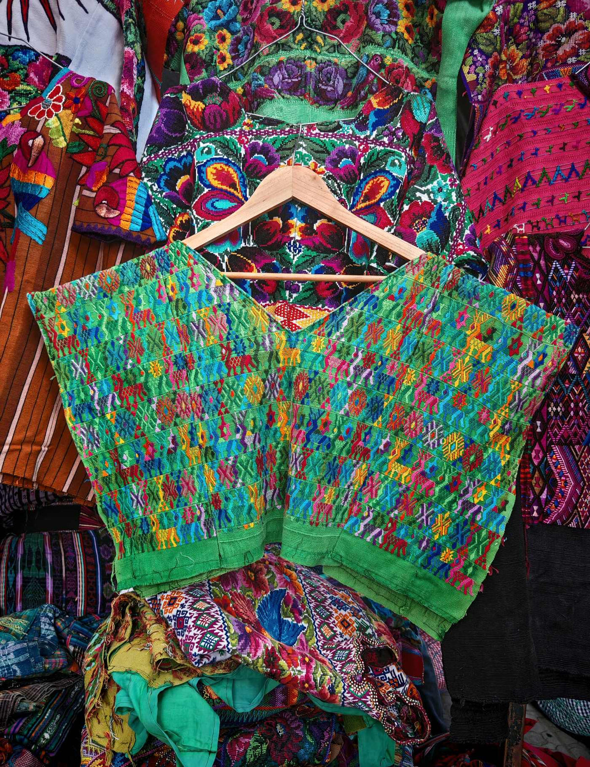 Colourful on Green Cobán Huipil #9-302