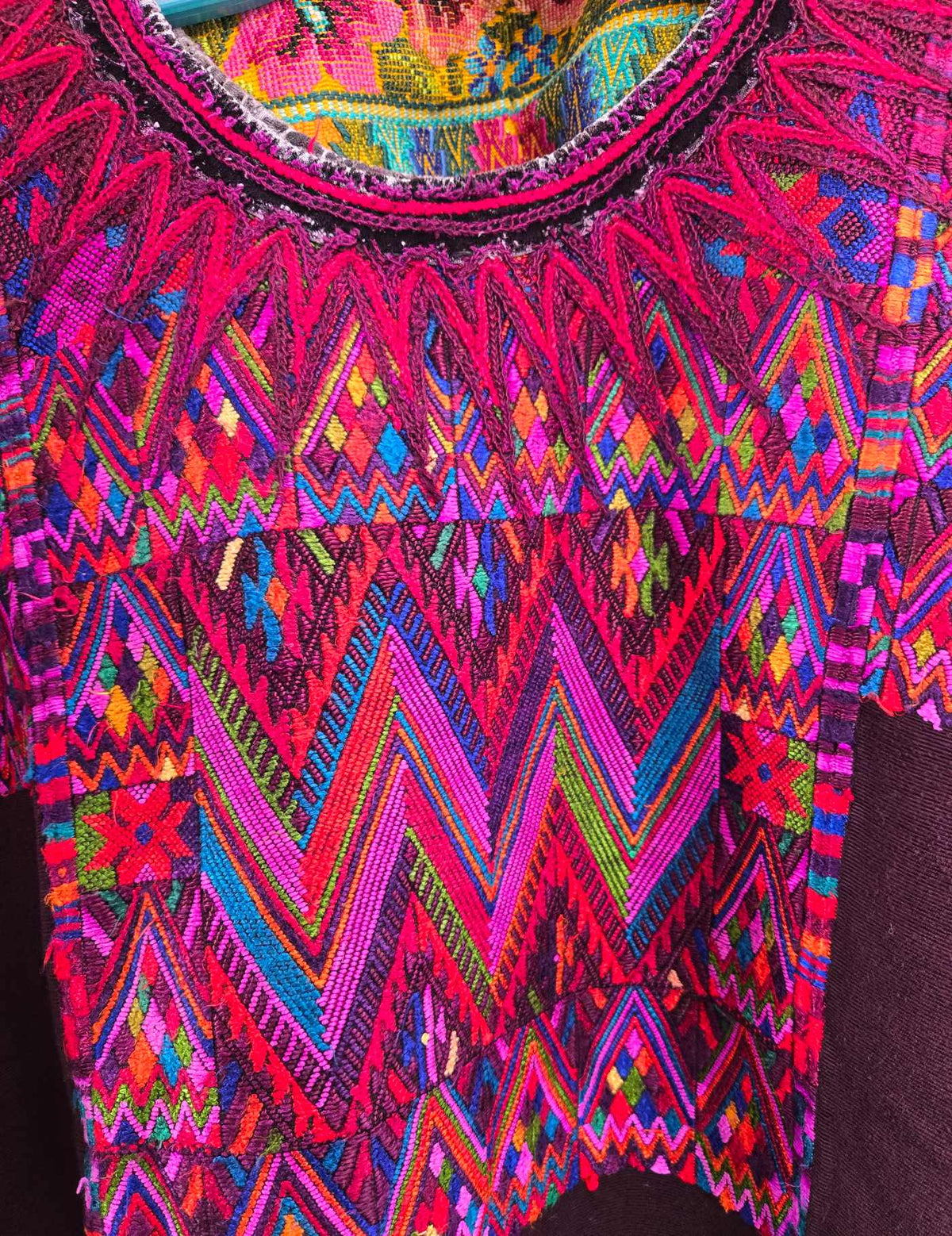 Silk Pink and Red Geometrics Chichicastenango Huipil #9-317