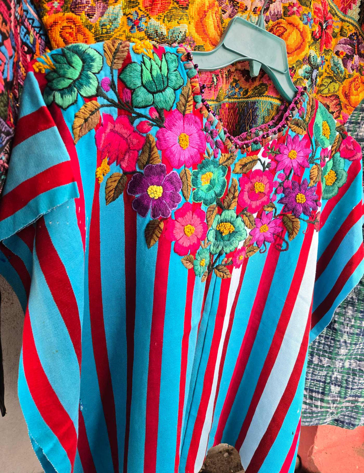 Blue and Red Striped Santiago Huipil #9-352