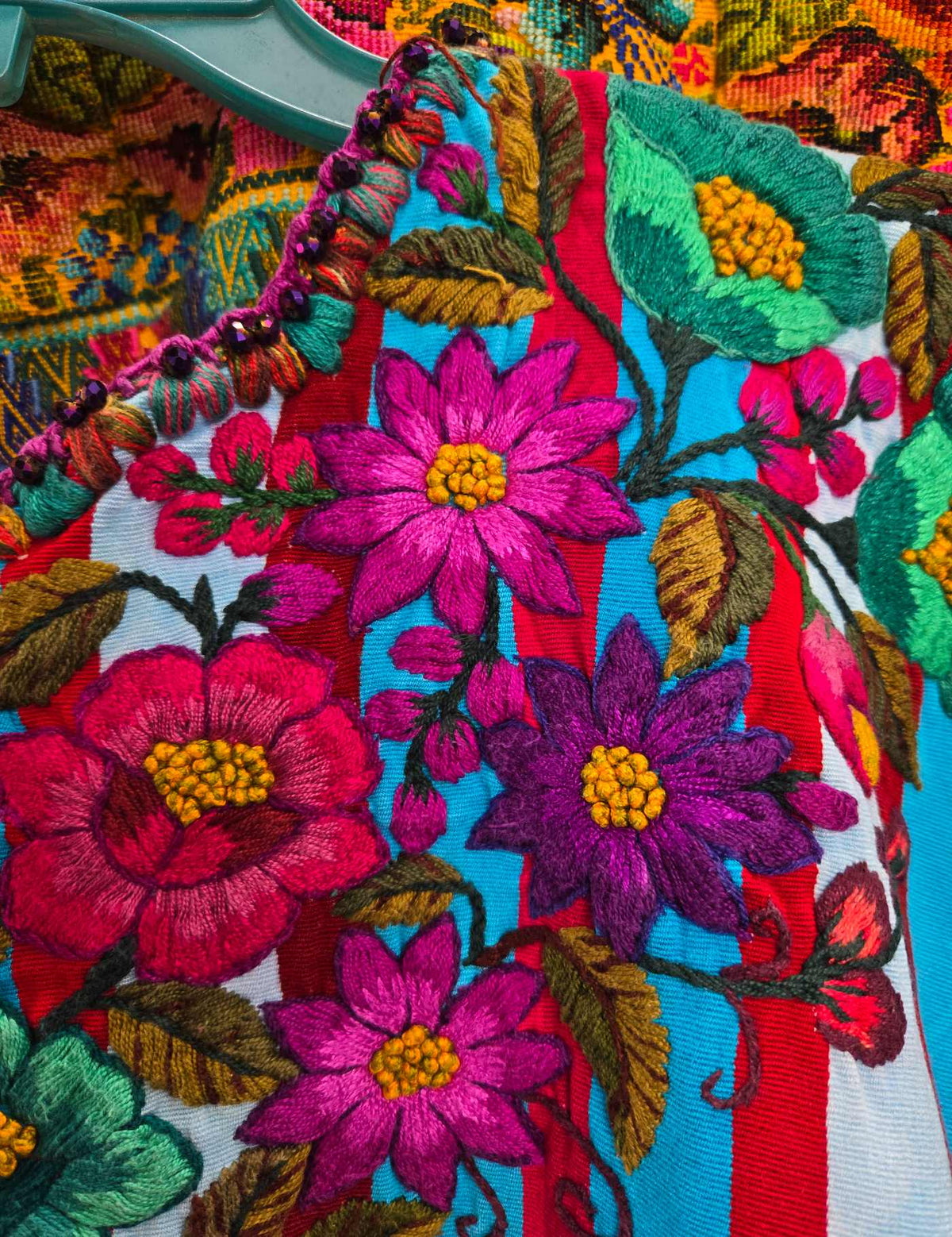 Blue and Red Striped Santiago Huipil #9-352