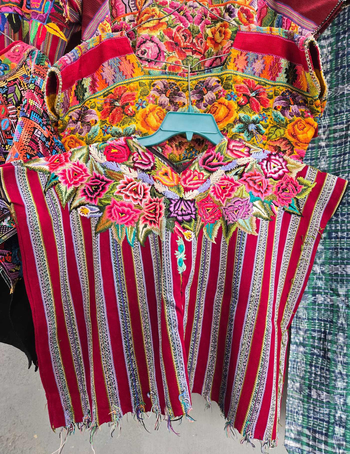Red, Embroidered Flowers Patzún Huipil #9-355