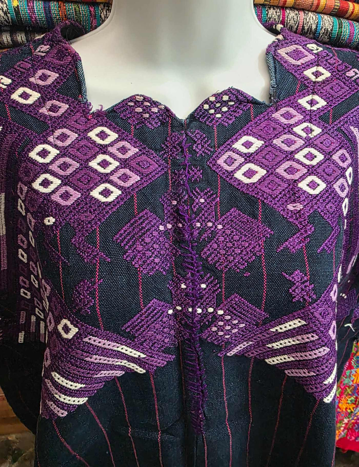 Purple Peacocks on Indigo Nahualá Huipil #9-414