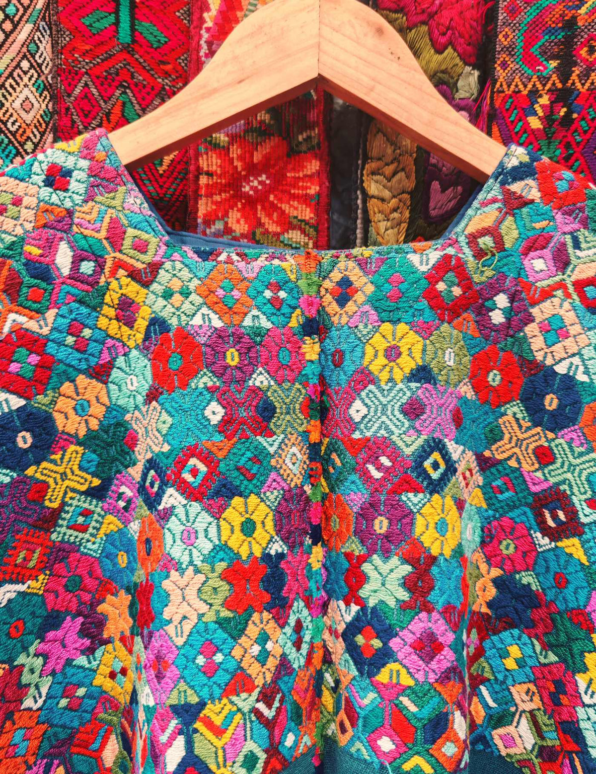 Teal Geometric Nahualá Huipil #9-467