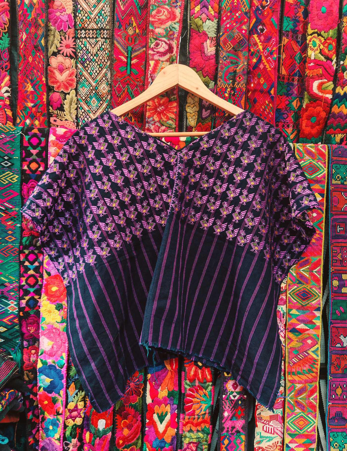 Indigo with Purple Chickens Nahualá Huipil #9-470