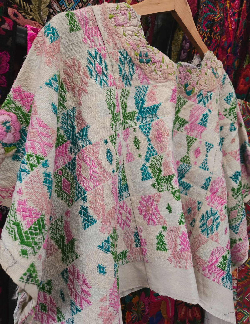 Pink and White Cobán Huipil #9-476