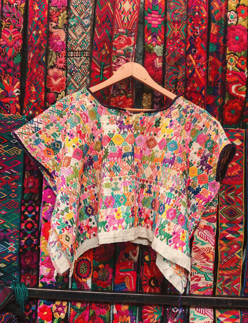 Colourful on White Cobán Huipil #9-485