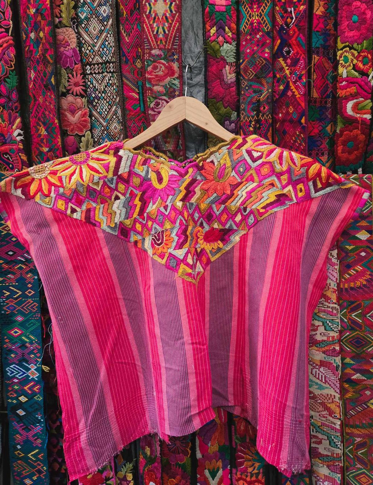 Pink and Mauve with Silk Embroidery Chichicastenango Huipil #9-495