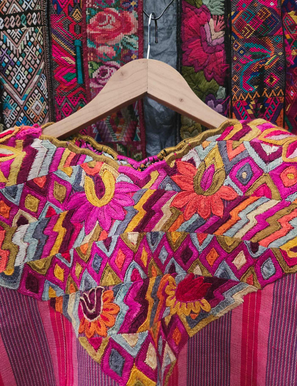Pink and Mauve with Silk Embroidery Chichicastenango Huipil #9-495
