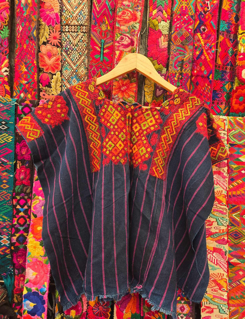 Indigo and Orange Nahualá Huipil #9-502