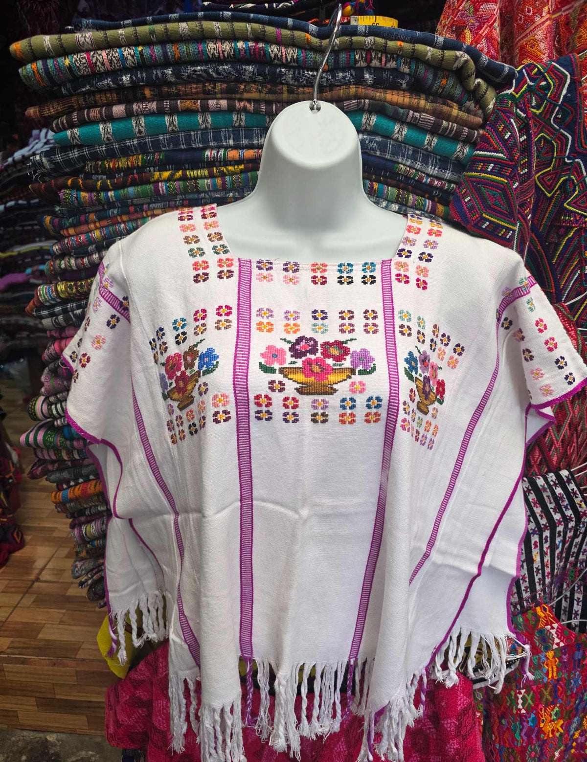 White and Fuchsia Tecpán Huipil #9-503