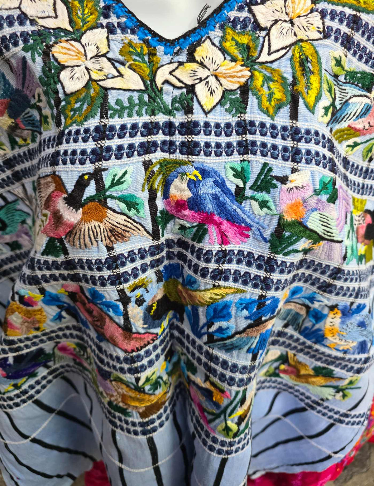 Colourful Birds on Pale Blue Santiago Huipil #10-20