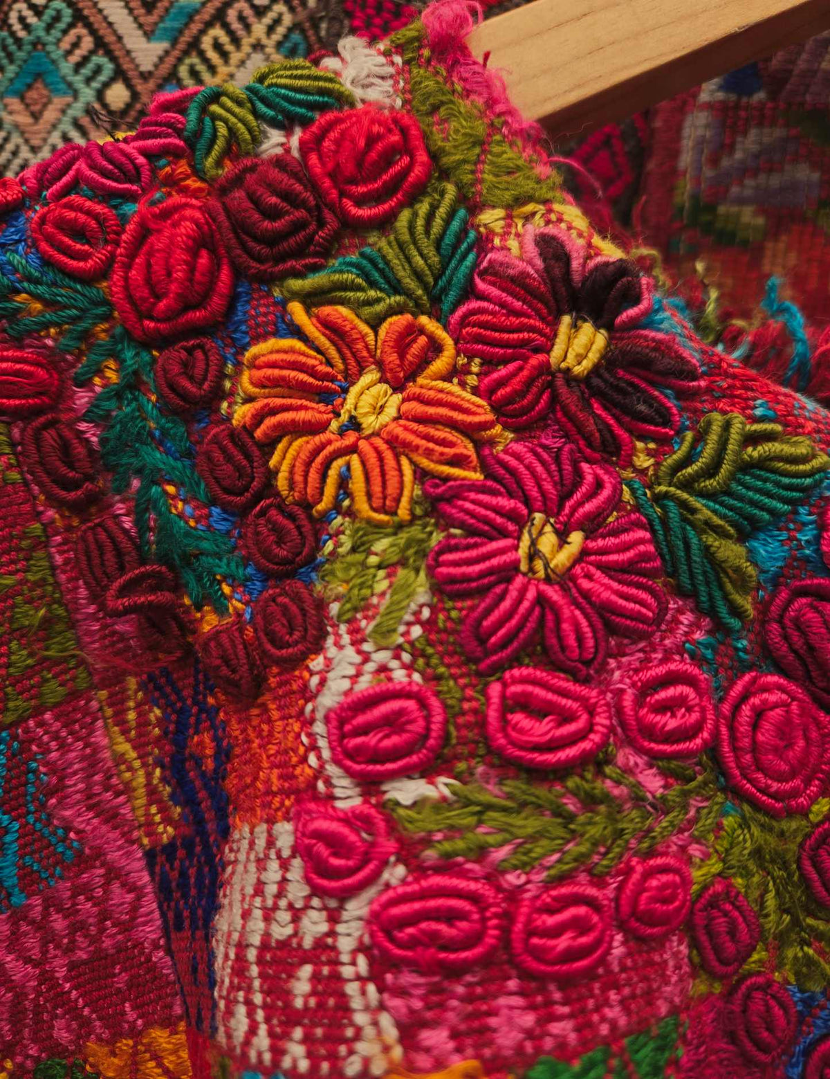 Red with Rococo embroidery Cobán Huipil #10-25