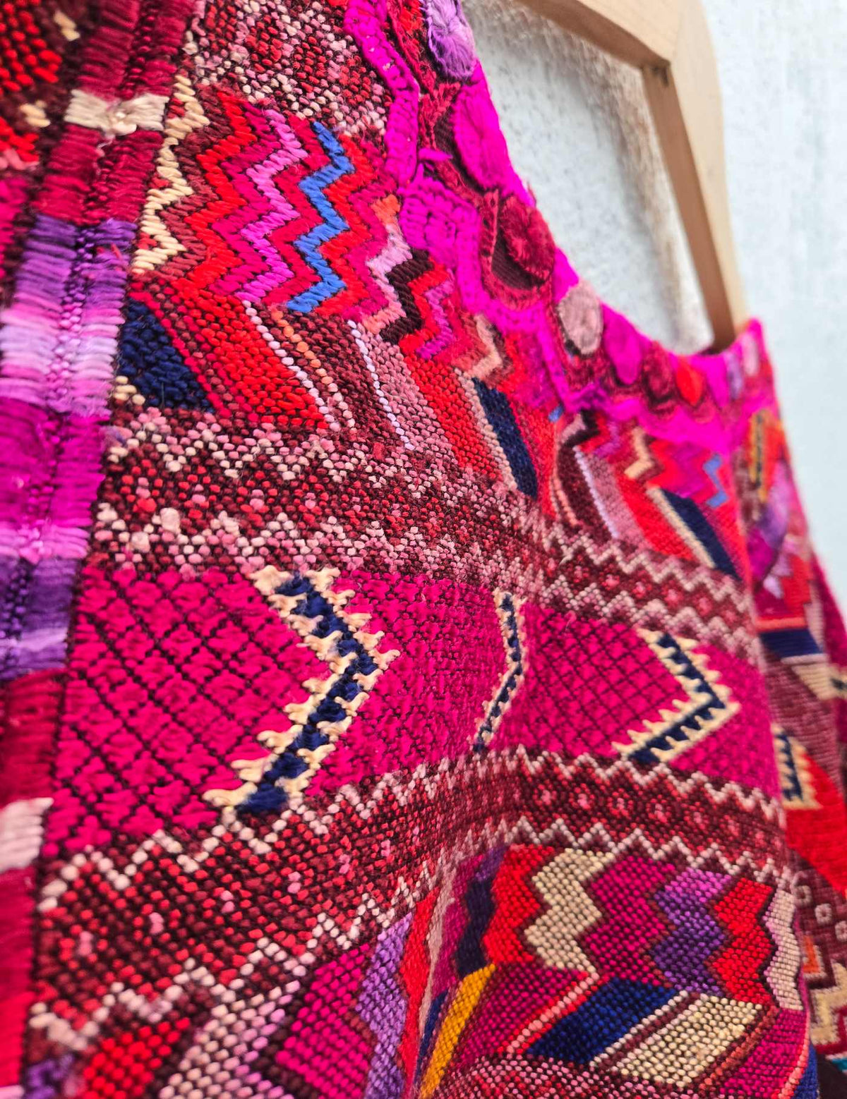 Red and Pink on Brown Chichicastenango Huipil #10-29