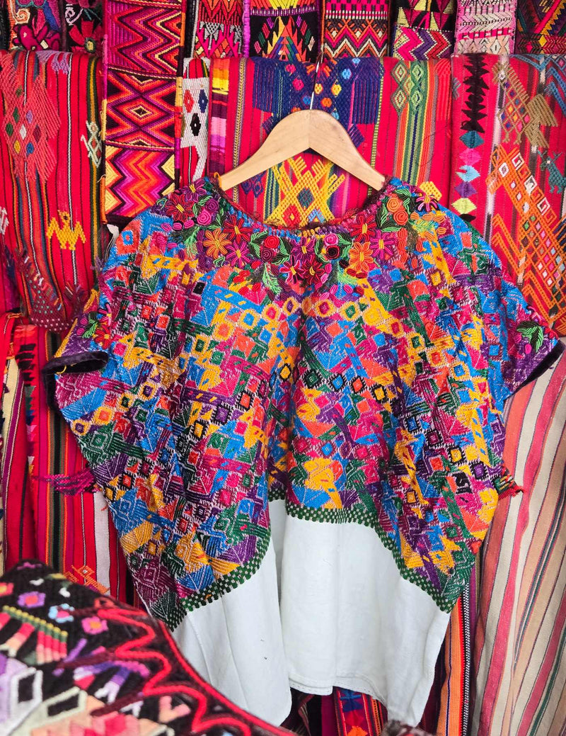 Colourful with Rococo Embroidery Xela Huipil #10-36